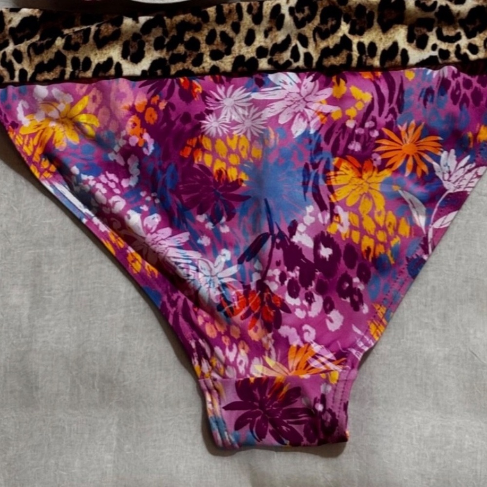 LASCANA Women’s Leopard Floral Bikini Bottom Sz 6 Mid Rise - Picture 2 of 5